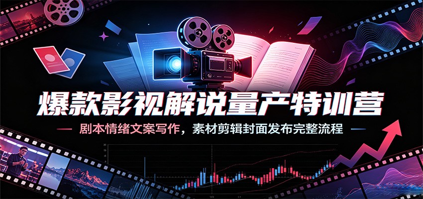 爆款影视解说量产特训营：剧本情绪文案写作，素材剪辑封面发布完整流程-聚创源
