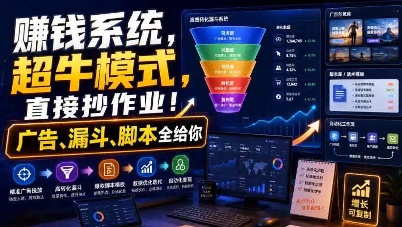 賺钱系统，超牛模式，直接抄作业！广告、漏斗、脚本全给你【原创双语字幕】-聚创源