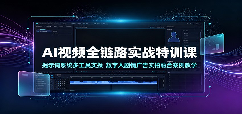 AI视频全链路实战特训课：提示词系统多工具实操，数字人剧情广告实拍融合案例教学-聚创源