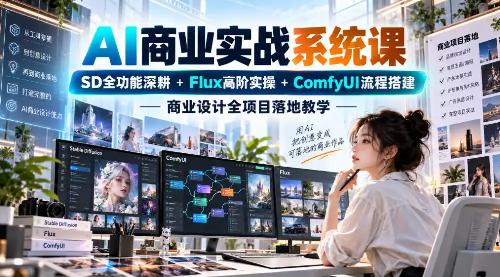 AI商业实战系统课|SD全功能深耕+Flux高阶实操+Comfyui流程搭建,商业设计全项目落地教学-聚创源