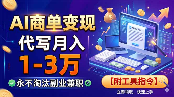 AI商单变现，靠代写月入1-3万，永不淘汰副业兼职【附工具指令】-聚创源