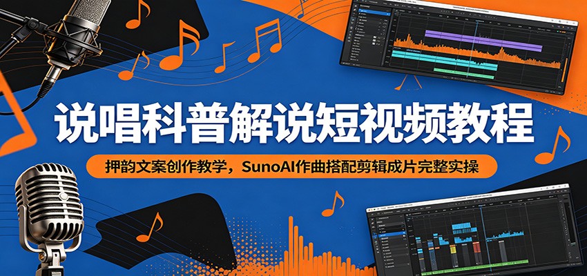 说唱科普解说短视频教程：押韵文案创作教学，SunoAI作曲搭配剪辑成片完整实操-聚创源