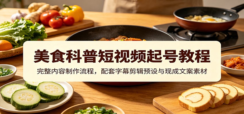 美食科普短视频起号教程：完整内容制作流程，配套字幕剪辑预设与现成文案素材-聚创源