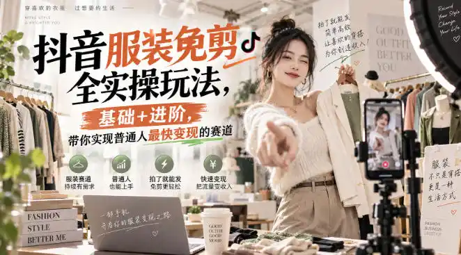 抖音服装免剪全实操玩法,基础+进阶,带你实现普通人最快变现的赛道-聚创源