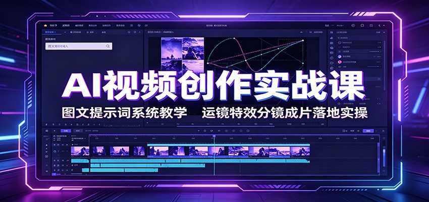 AI视频创作实战课：图文提示词系统教学，运镜特效分镜成片落地实操-聚创源