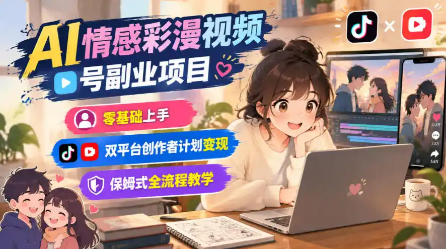 AI情感彩漫视频号副业项目,零基础上手,双平台创作者计划变现,保姆式全流程教学-聚创源