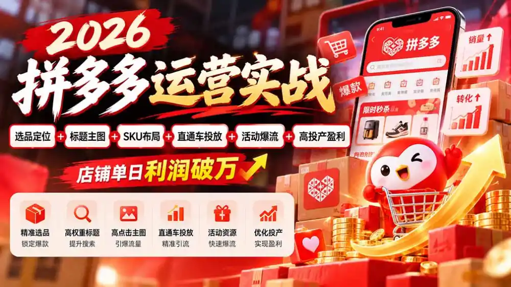 2026拼多多运营实战-更新1002：选品定位+标题主图+SKU布局+直通车投放+活动爆流+高投产盈利 店铺单日利润破万-聚创源