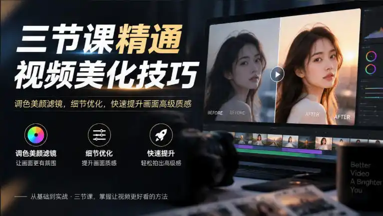 三节课精通视频美化技巧|调色美颜滤镜,细节优化,快速提升画面高级质感 三节课精通视频美化技巧|调色美颜滤镜,细节优化,快速提升画面高级质感