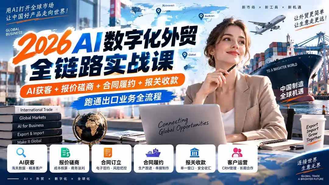 2026AI数字化外贸全链路实战课：AI获客+报价磋商+合同履约+报关收款，跑通出口业务全流程-聚创源