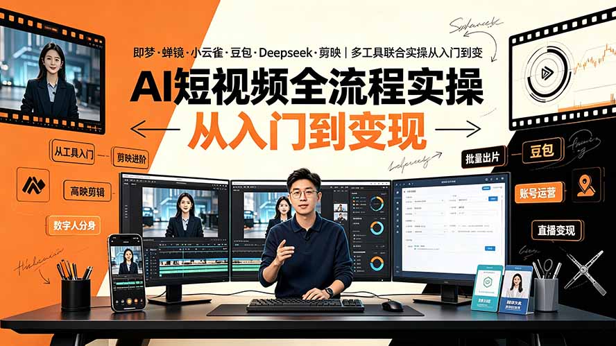 AI短视频全流程实操：即梦·蝉镜·小云雀·豆包·Deepseek·剪映｜多工具联合实操从入门到变现-聚创源