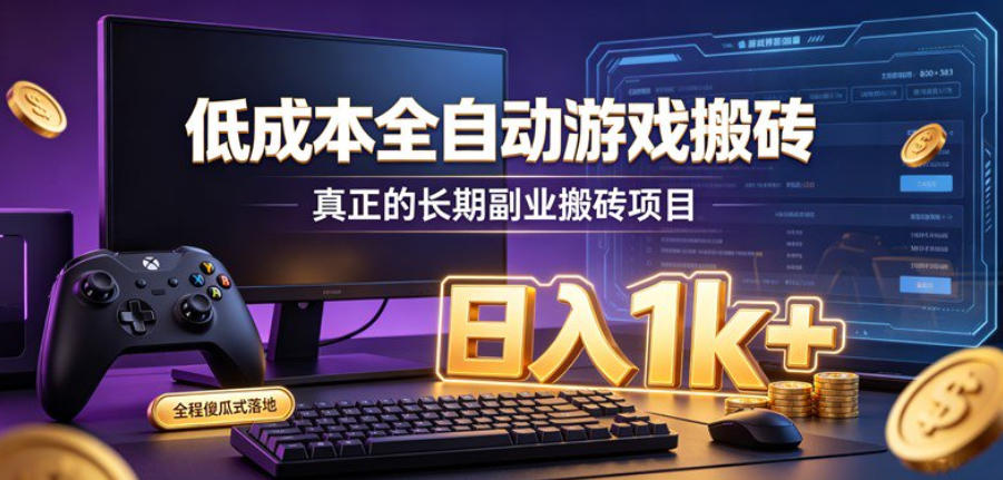 低成本全自动游戏搬砖，真正的长期副业搬砖项目，日入1k+，全程傻瓜式落地【揭秘】-聚创源