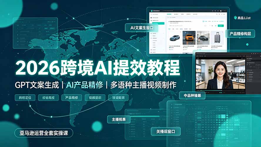 2026跨境AI提效教程·GPT文案生成｜AI产品精修｜多语种主播视频制作，亚马逊运营全套实操课-聚创源