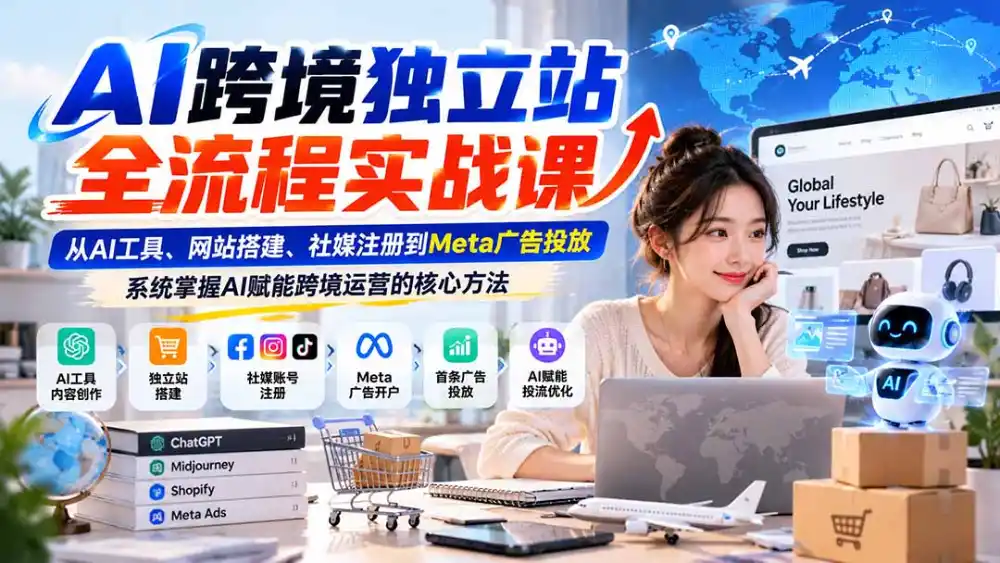 AI跨境独立站全流程实战课：从AI工具、网站搭建、社媒注册到Meta广告投放，系统掌握AI赋能跨境运营的核心方法-聚创源