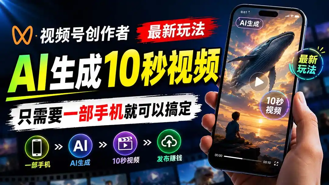 视频号创作者最新玩法，AI生成10秒视频，只需要一部手机就可以搞定-聚创源