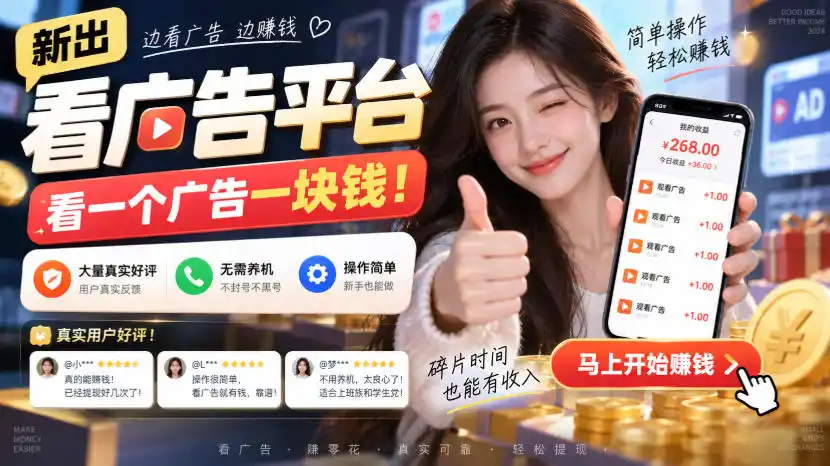 新出看广告平台，看一个广告一块钱，大量真实好评！无需养机、不会黑号，操作简单【揭秘】-聚创源