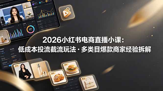 2026小红书电商直播小课，低成本投流截流玩法，多类目爆款商家经验完整拆解教学-聚创源