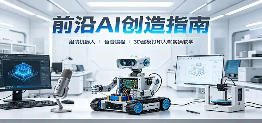 前沿AI创造指南：组装机器人、语音编程、3D建模打印大咖实操教学-聚创源