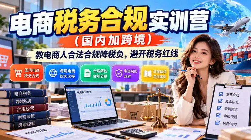 电商税务合规实训营(国内加跨境)，教电商人合法合规降税负，避开税务红线-聚创源
