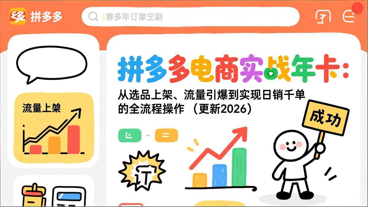 拼多多电商实战年卡:从选品上架、流量引爆到实现日销千单的全流程操作(更新2026年8月-聚创源