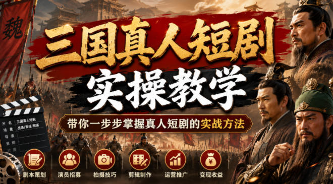 三国真人短剧实操教学,带你一步步掌握真人短剧的实战方法-聚创源