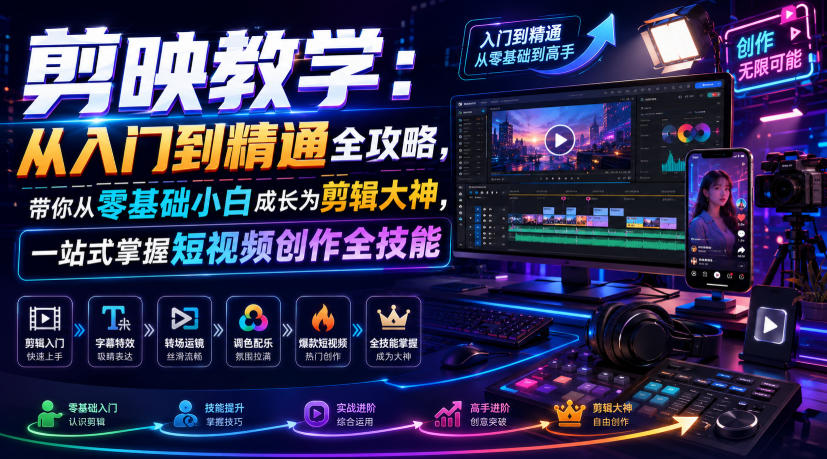剪映教学:从入门到精通全攻略,带你从零基础小白成长为剪辑大神,一站式掌握短视频创作全技能-聚创源