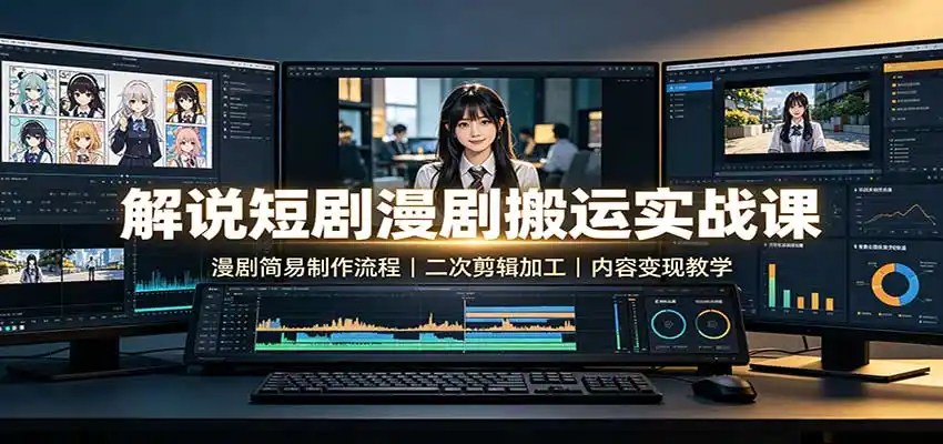 解说短剧漫剧搬运实战课：漫剧简易制作流程，二次剪辑加工，内容变现教学-聚创源