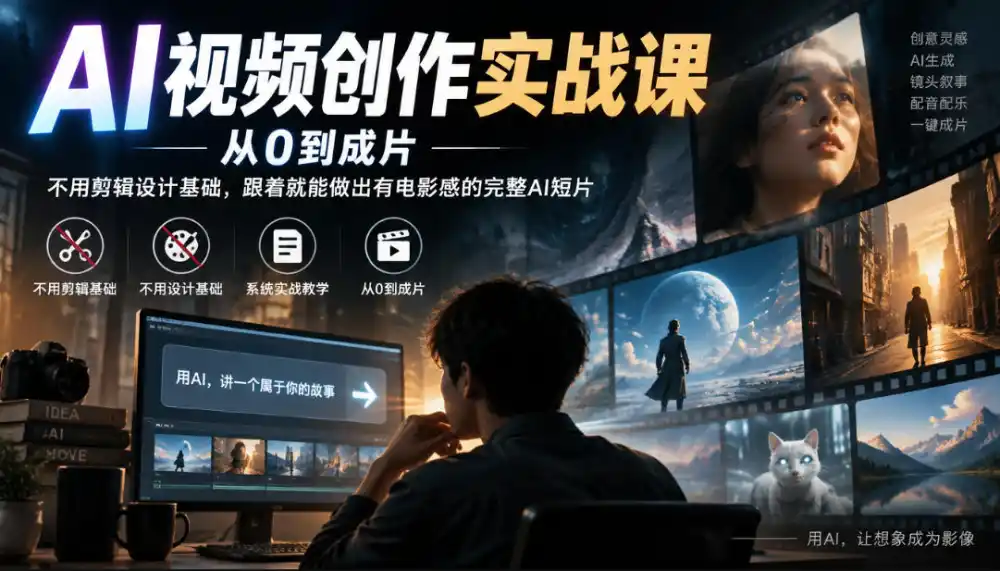 AI视频创作实战课，从0到成片，不用剪辑设计基础，跟着就能做出有电影感的完整AI短片-聚创源