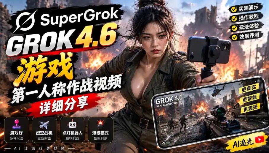 Grok 4.6也能做游戏？第一人称作战视频实测｜玩法详细讲解-聚创源