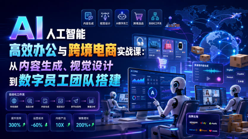 AI人工智能高效办公与跨境电商实战课:从内容生成、视觉设计到数字员工团队搭建-聚创源