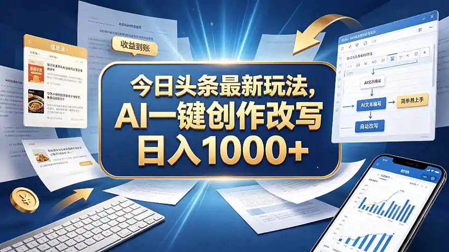 今日头条最新玩法，AI 一键创作改写，简单易上手，轻松日入 1000 +-聚创源