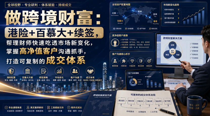 做跨境财富：港险+百慕大+续签，帮理财师快速吃透市场新变化，掌握高净值客户沟通抓手，打造可复制的成交体系-聚创源