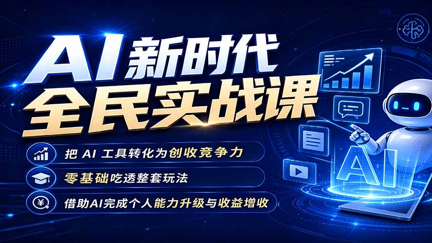 AI新时代全民实战课,把 AI 工具转化为创收竞争力,零基础吃透整套玩法,借助AI完成个人能力升级与收益增收。-聚创源