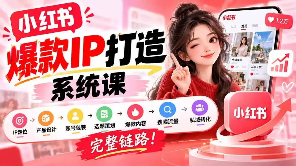 【无水印】小红书爆款IP打造课：IP定位→产品设计→账号包装→选题策划→爆款内容→搜索流量→私域转化，完整链路-聚创源