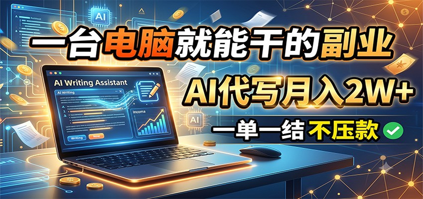 一台电脑就能干的副业,AI代写月入2W+,一单一结不压款-聚创源