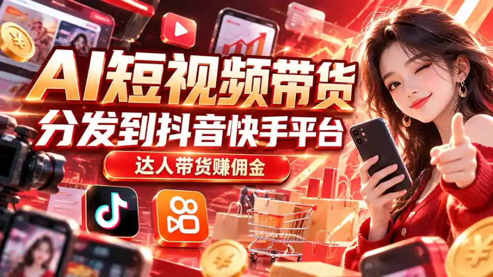 【AI短视频带货】分发到抖音快手平台,达人带货赚佣金-聚创源