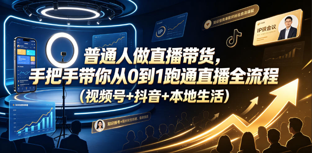 普通人做直播带货，手把手带你从0到1跑通直播全流程(视频号+抖音+本地生活)-聚创源