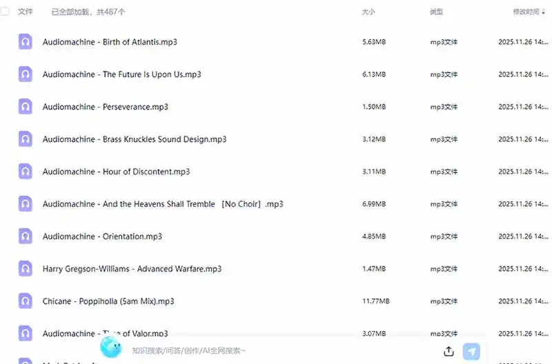 某宝付费购买，常用6G音效合集！970+首宣传片背景音乐，无版权可商用大气素材，分类清晰，高质量内容-聚创源