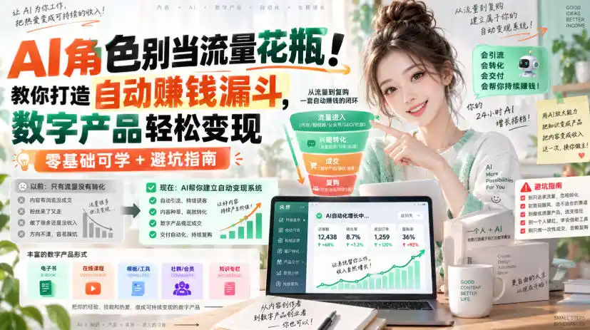 AI角色别当流量花瓶！教你打造自动賺钱漏斗，数字产品轻松变现(零基础可学+避坑指南)【原创双语字幕】-聚创源