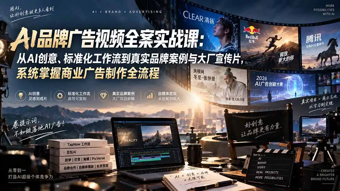 AI品牌广告视频全案实战课：从AI创意、标准化工作流到真实品牌案例与大厂宣传片，系统掌握商业广告制作全流程-聚创源