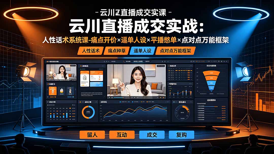 云川直播成交实战：人性话术系统课-痛点种草×塑品开价×逼单人设×平播憋单×点对点万能框架-聚创源
