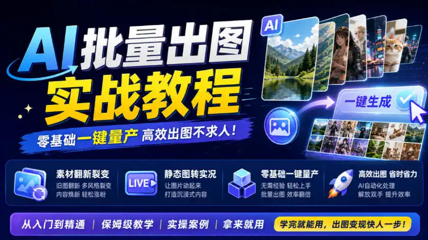AI批量出图实战教程，素材翻新裂变，静态图转实况，零基础一键量产-聚创源