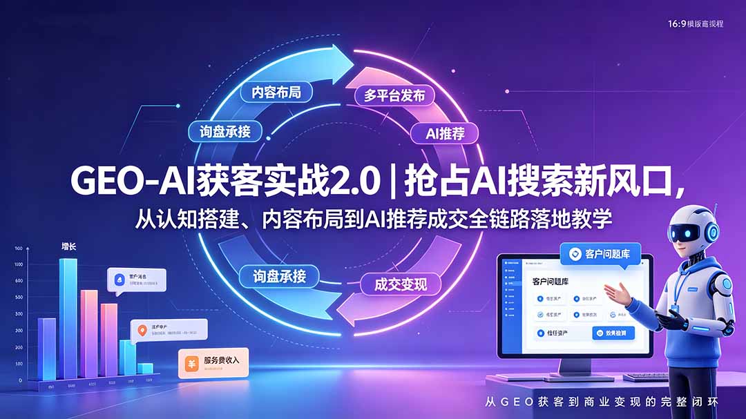 GEO-AI获客实战｜抢占AI搜索新风口，从认知搭建、内容布局到AI推荐成交全链路落地教学-聚创源