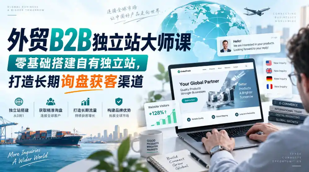 外贸B2B独立站大师课，零基础搭建自有独立站，打造长期询盘获客渠道-聚创源