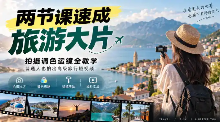 两节课速成旅游大片｜拍摄调色运镜全教学，普通人也拍出高级旅行短视频-聚创源