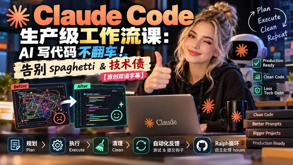Claude Code 生产级工作流课：AI 写代码不翻车！告别 spaghetti & 技术债【原创双语字幕】-聚创源