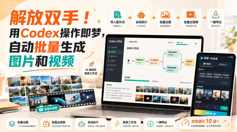 解放双手!用Codex操作即梦,自动批量生成图片和视频-聚创源