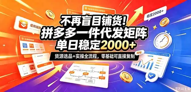 不再盲目铺货！拼多多一件代发矩阵落地攻略，提供优质货源店铺运营全流程，零基础可直接复制-聚创源