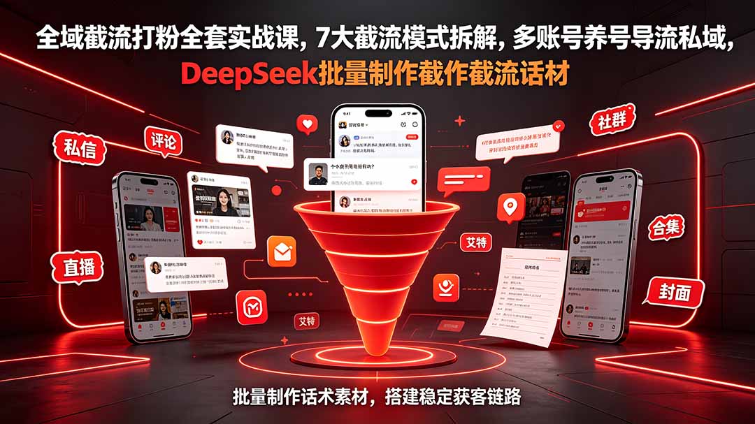 全域截流打粉全套实战课，7大截流模式拆解，多账号养号导流私域，DeepSeek批量制作截流话术素材-聚创源