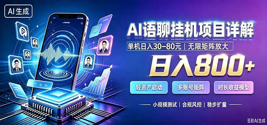 AI语聊挂机，日入800+，适用个人副业，工作室矩阵操作-聚创源