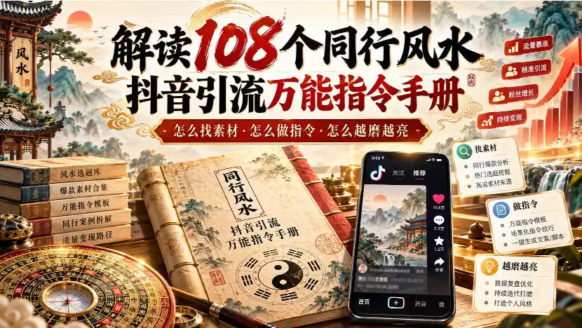 解读108个同行风水抖音引流万能指令手册，怎么找素材·怎么做指令·怎么越磨越亮【文档】-聚创源